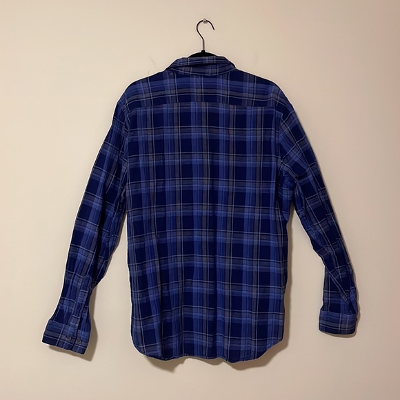 Banana Republic Mens Linen Slim Fit Size XL Shirt Button Down - Dark Blue Plaid - Picture 4 of 4